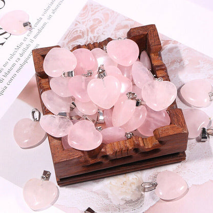 50pcs 20mm Rose Quartz Heart Pendants for Jewelry Making
