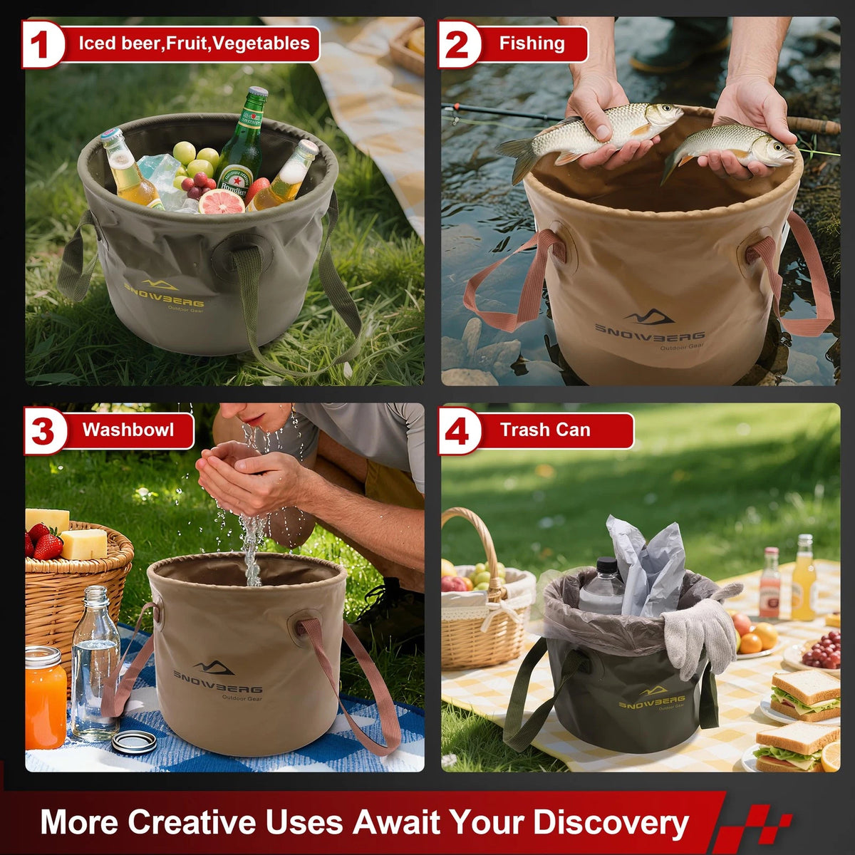 5.28 Gallon Collapsible Bucket for Camping Fishing Sink (Portable, Waterproof)