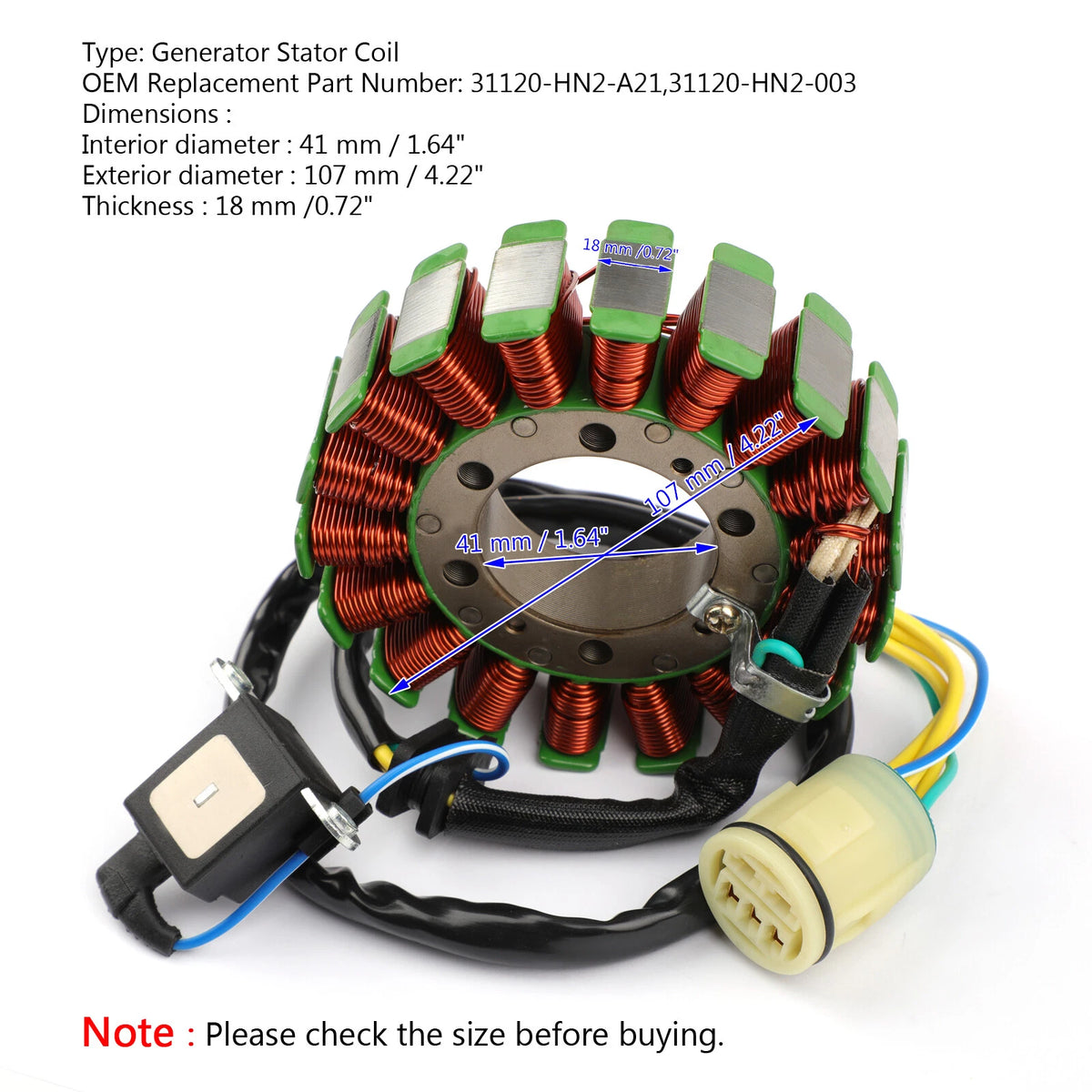Stator for Honda TRX500 Fourtrax Foreman Rubicon 500 (2001–2014) 31120-HN2-A21, 31120-HN2-003