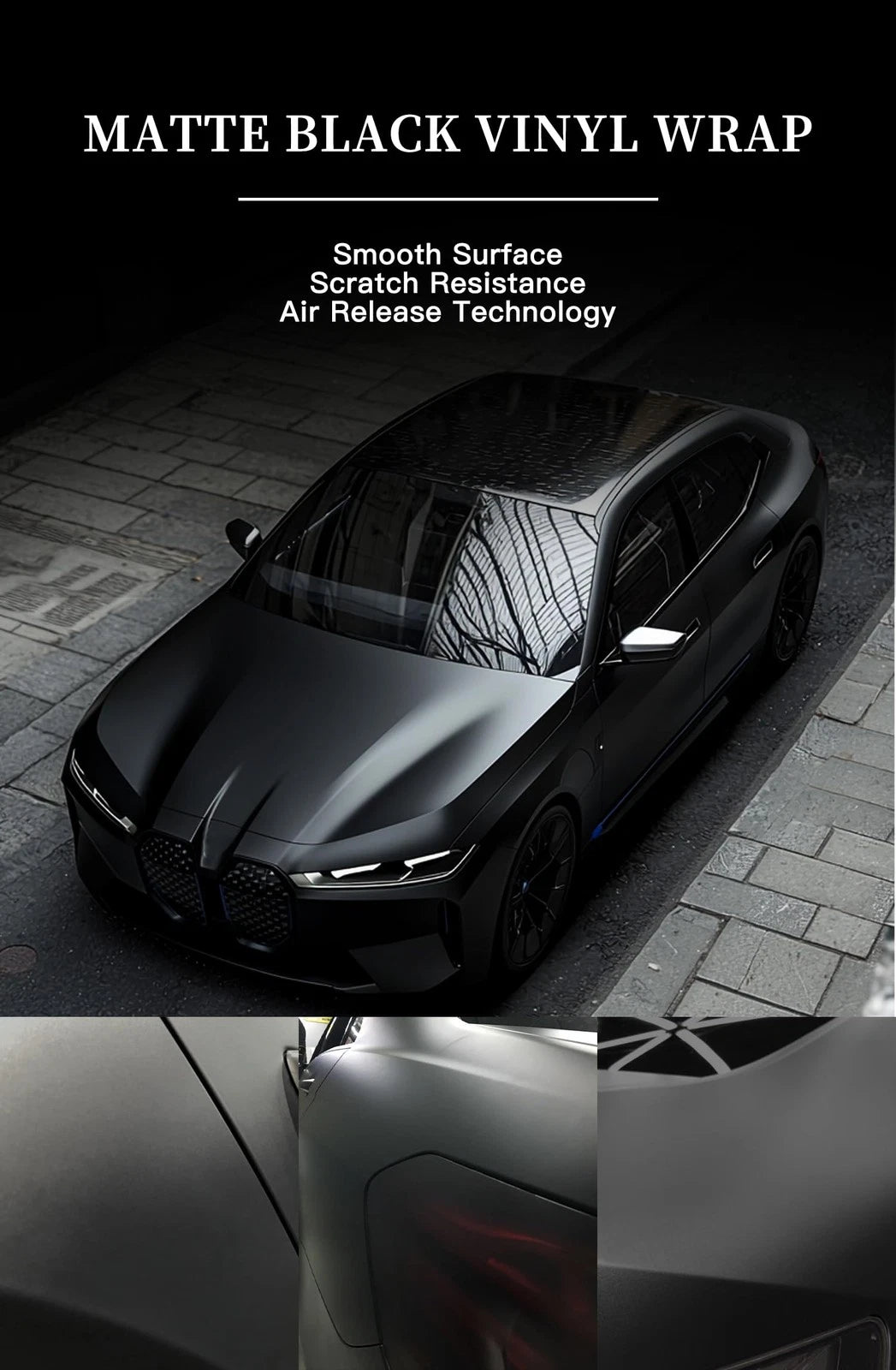 Matte Black Vinyl Wrap Film 5ft x 4.9ft Scratch Resistant for Cars