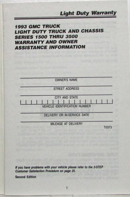 Warranty and Owner Assistance Information for GMC Truck and Chassis (1993)
