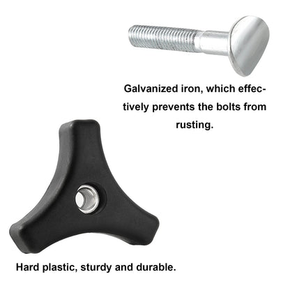 2 Sets Lawn Mower Handle Knobs Nut Bolt - Triangular Black