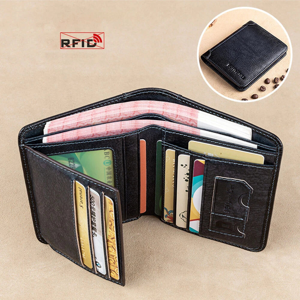 Genuine Leather RFID Bifold Wallet for Men