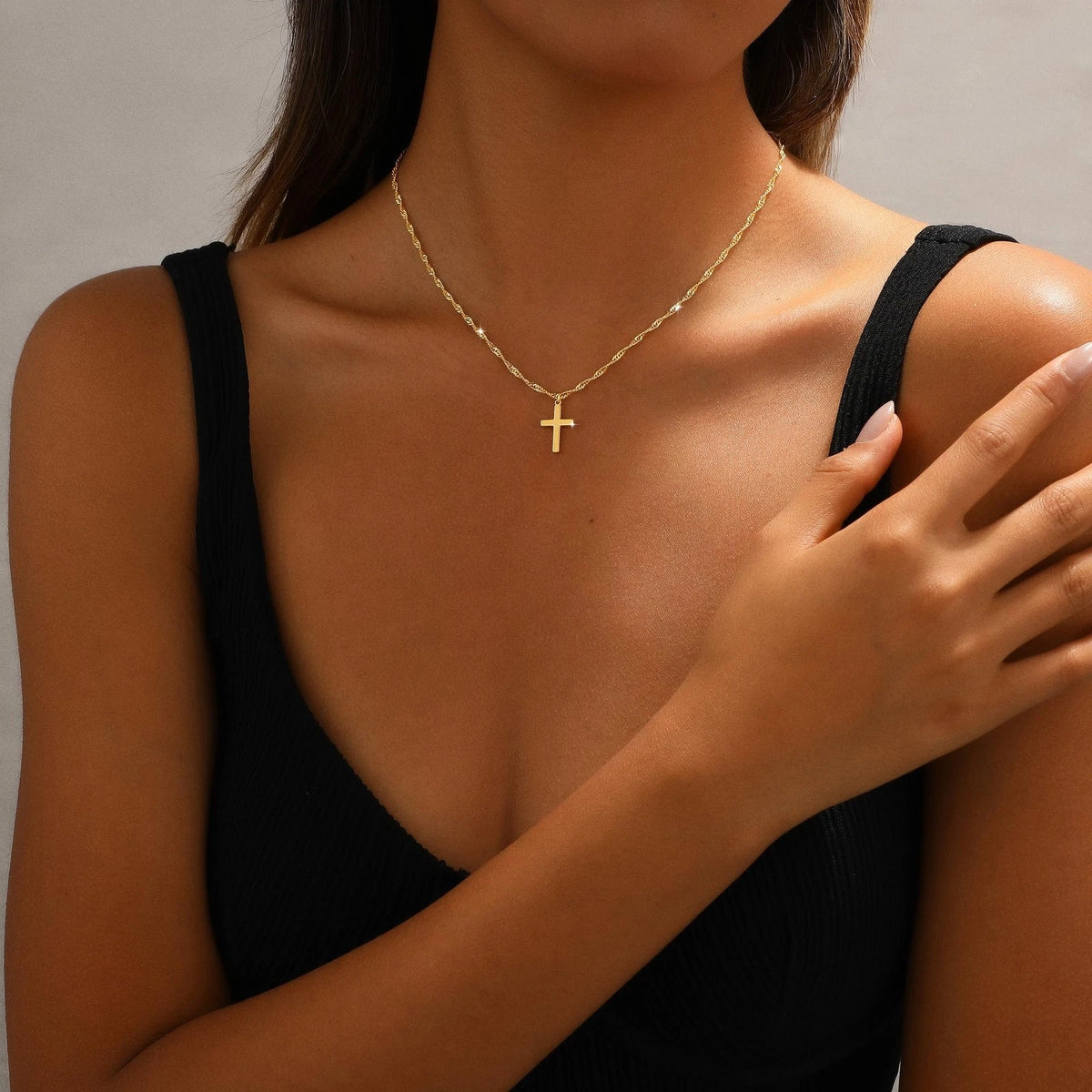 Cross Necklace for Women 14K Gold Plated Dainty 16 inches