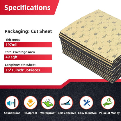 Sound Deadening Mat for Car (49.73 sqft, 5mm Closed Cell Foam)