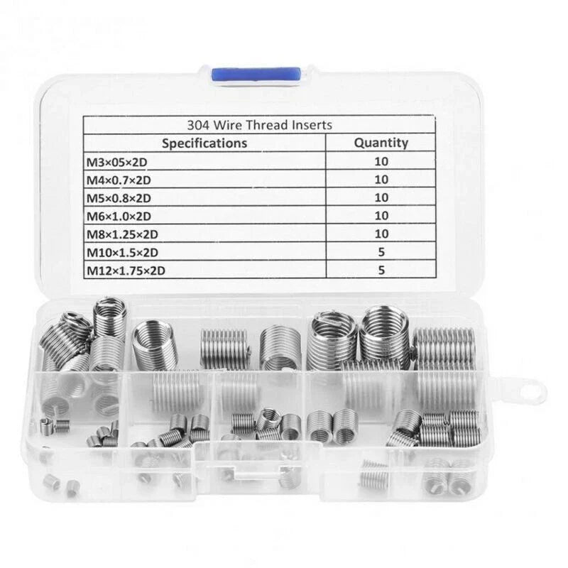 60Pcs Metric Thread Repair Insert Kit M3-M12 Helicoil for Car Pro Coil Kits