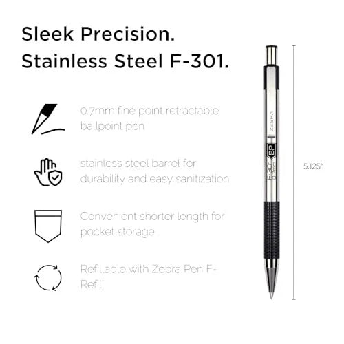 2X Zebra Pen F-301 Ballpoint Blue Ink Fine Point 0.7mm