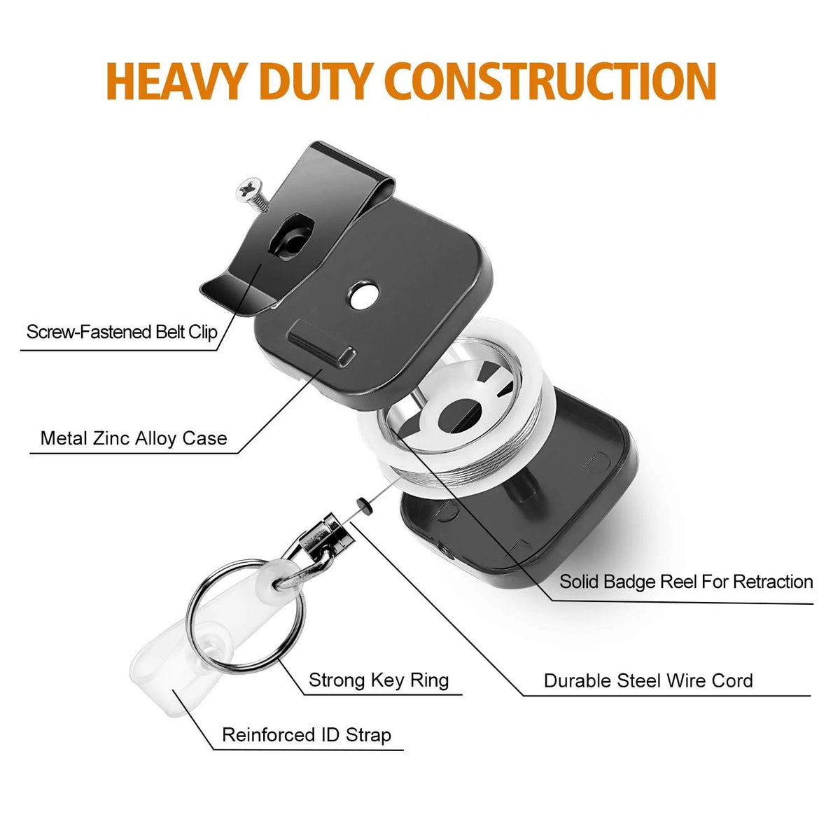 Retractable Badge Holder Reel for Heavy Duty Use - Black Square Design