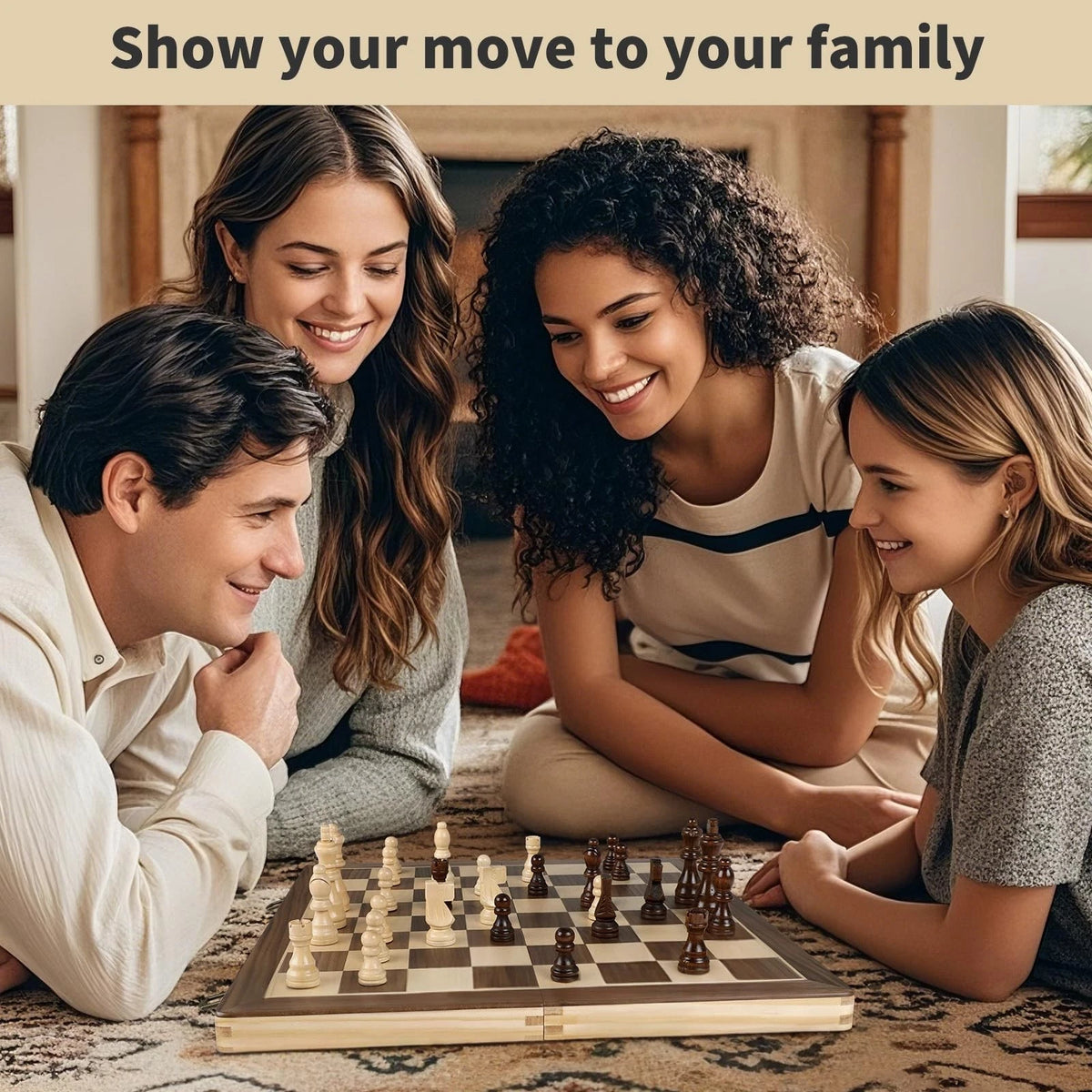 15" Wooden Chess and Checker Set - Walnut Black/Brown