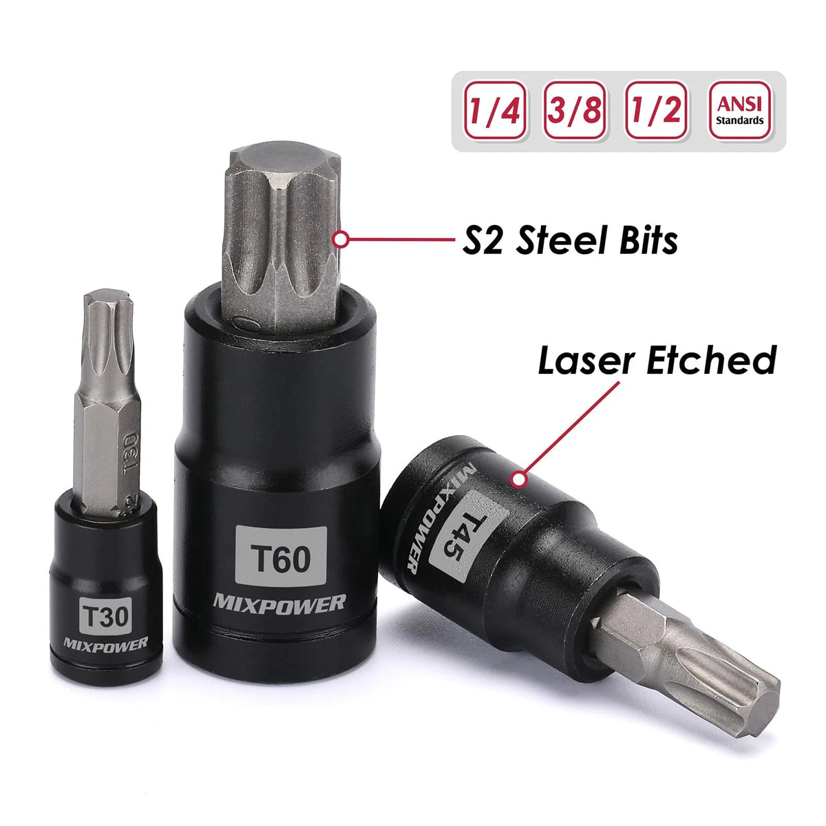 25 Piece Torx Bit and Socket Set for Automotive (T8-T60, E4-E22)