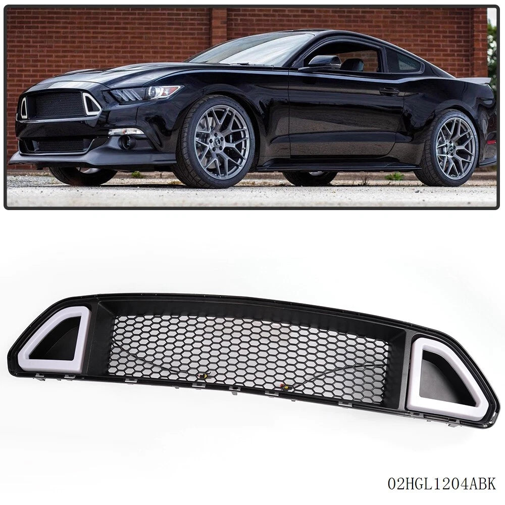 Front Upper Mesh Grille with DRL LED Light for Ford Mustang (2015–2017) 02HGL1204ABK