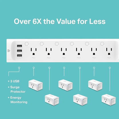 6-Outlet Surge Protector Power Strip for Kasa Smart Plug HS300