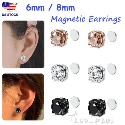 6MM/8MM Titanium Steel Magnetic Stud Earrings for Women Men Non-Piercing Clip On