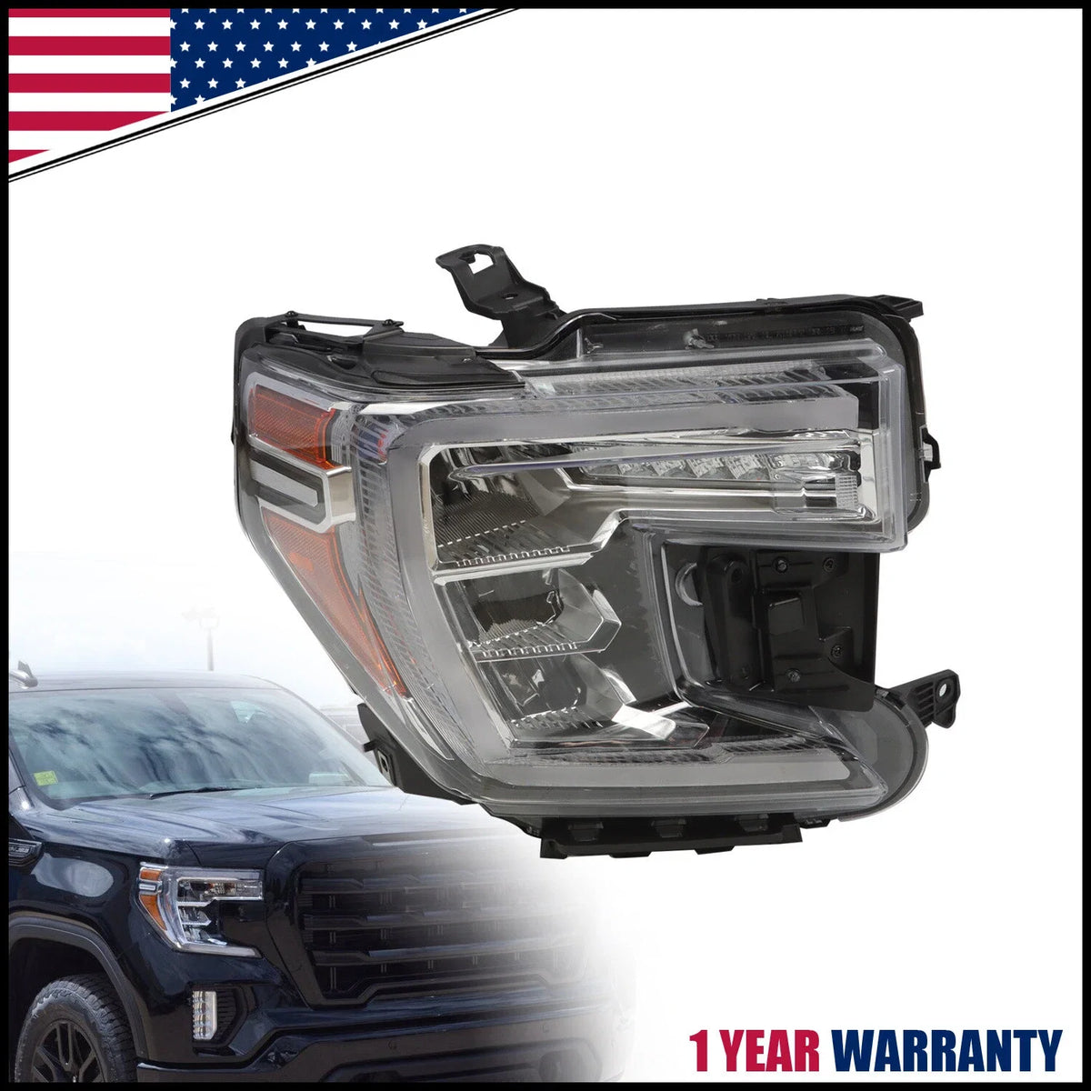 Full LED Headlight Right Passenger for GMC Sierra 1500 (2019–2022)