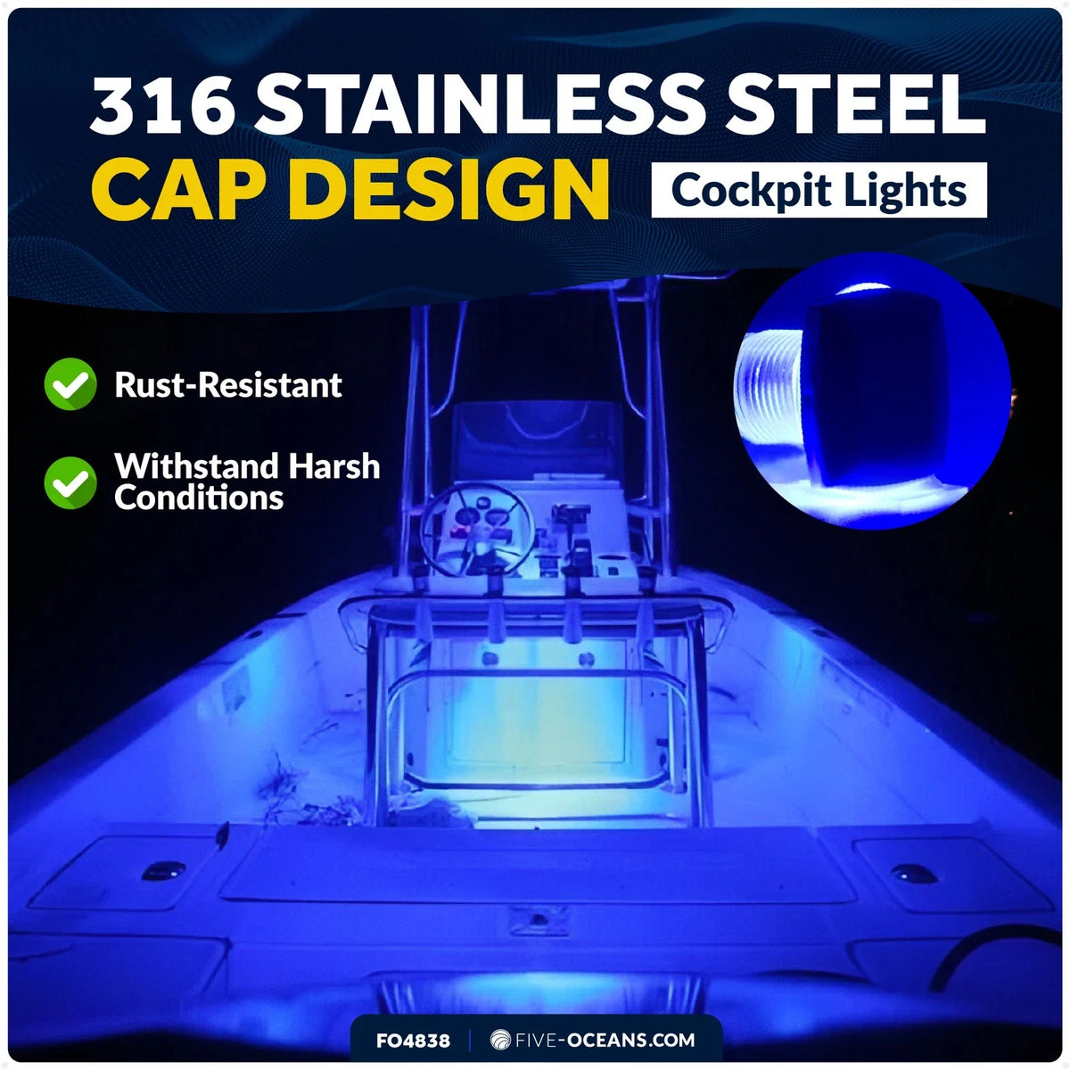 Set of 4 LED Courtesy Lights for Universal Vehicles (1-5/16" Square)
