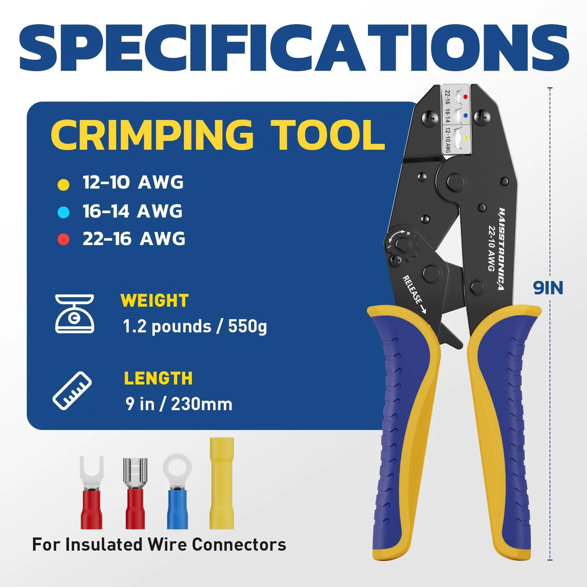 Crimping Tool for Insulated Wires 230mm x 60mm (Yellow, Blue, Red)