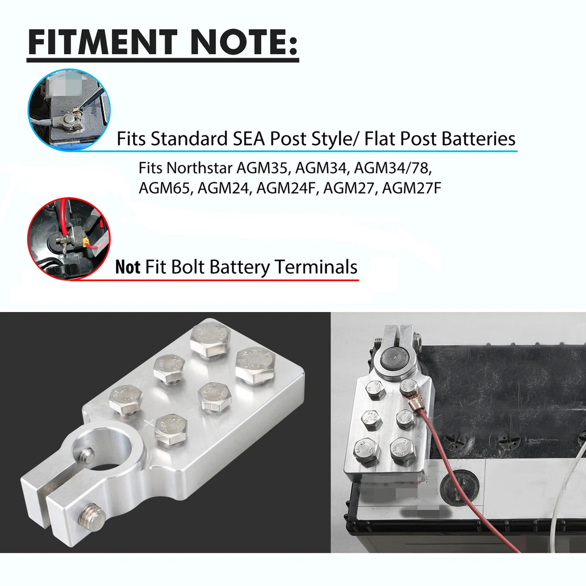 2X Flat Battery Terminals for Car Audio (4/0 AWG Lugs)