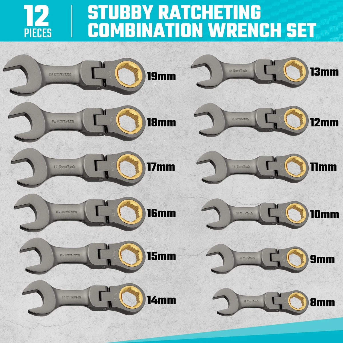12-Piece Anti-Slip Flex-Head Ratcheting Wrench Set for Universal Use