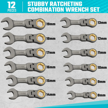 12-Piece Anti-Slip Flex-Head Ratcheting Wrench Set for Universal Use