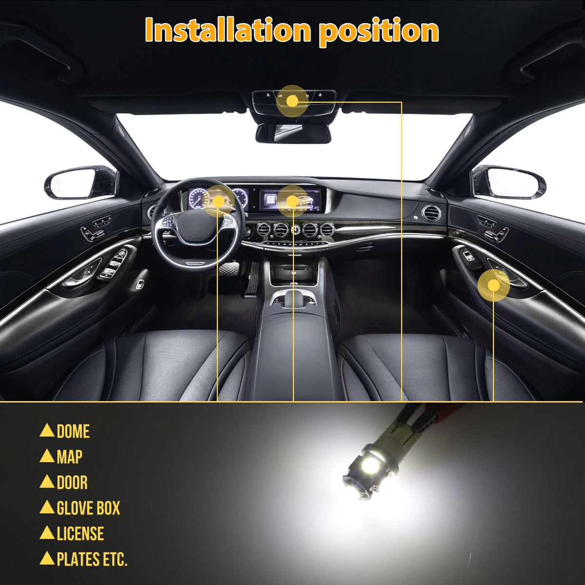 42PCS LED Interior Light Bulbs for Car (T10=W5W 2825 168 194 158 161 175 192 501 921 PC175 906 904)