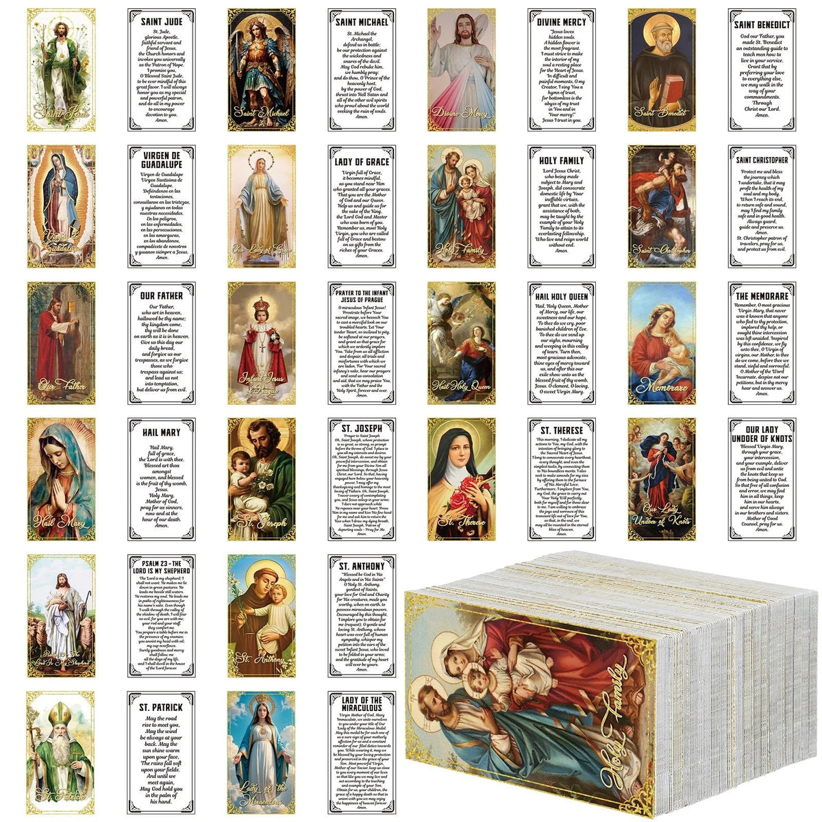 240 Pcs Catholic Saint Prayer Cards (3.55" x 2") Multicolor