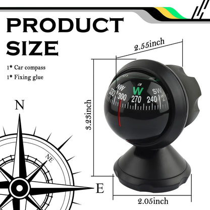 Compass for Car with Bottom Stick (3.23x2.55x2.05 inch, Black)