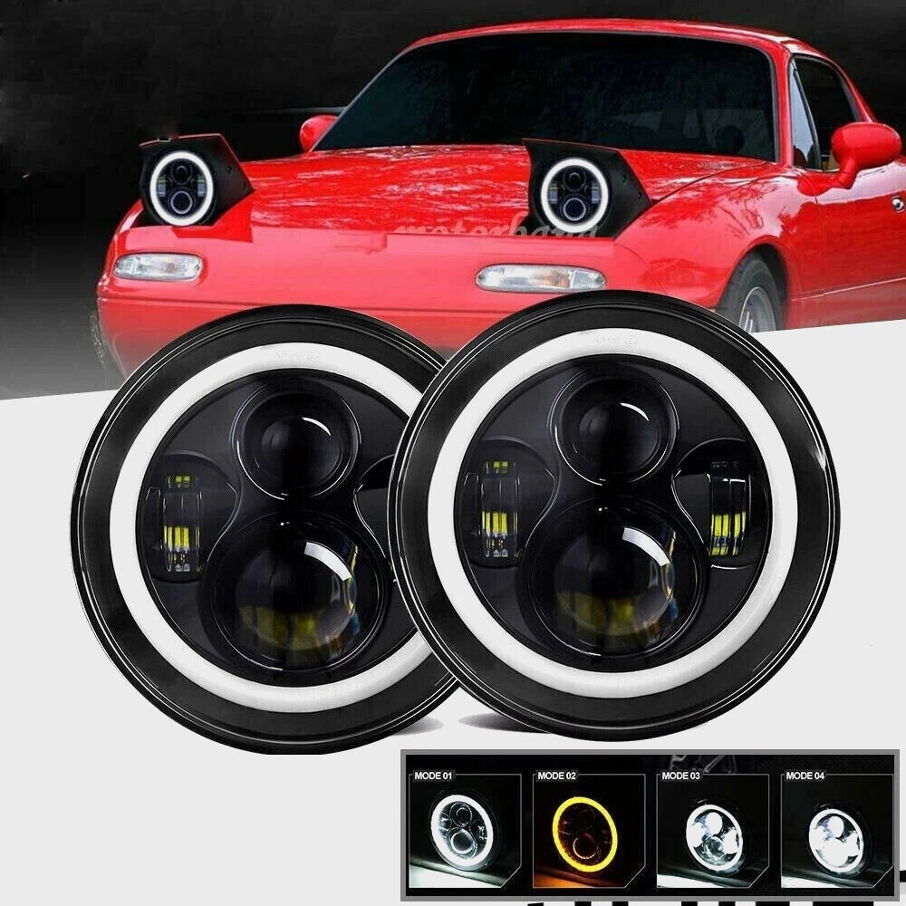 2X Full LED Headlights for Mazda Miata MX5 (1990–1997) Halo Angel Eye