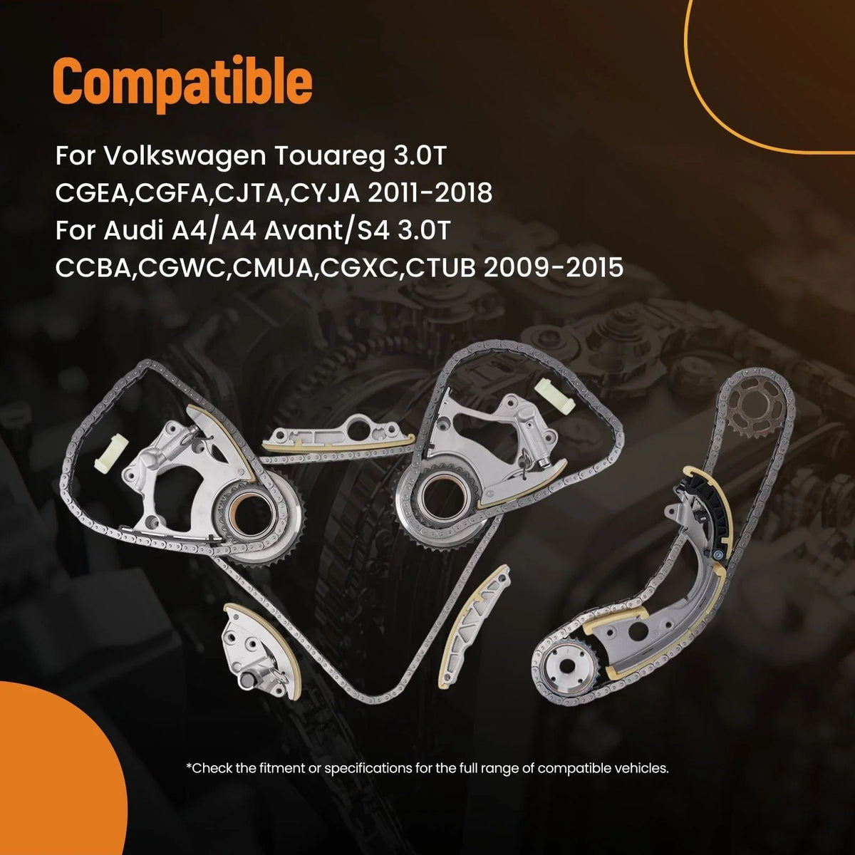 Engine Timing Chain Kit for VW Audi A4 A5 A6 A7 A8 Q7 Q5 Touareg 3.0L (2009–2018)