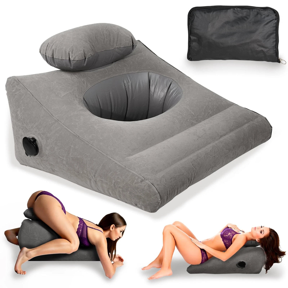 Inflatable Triangle Velvet Wedge Cushion for Grey