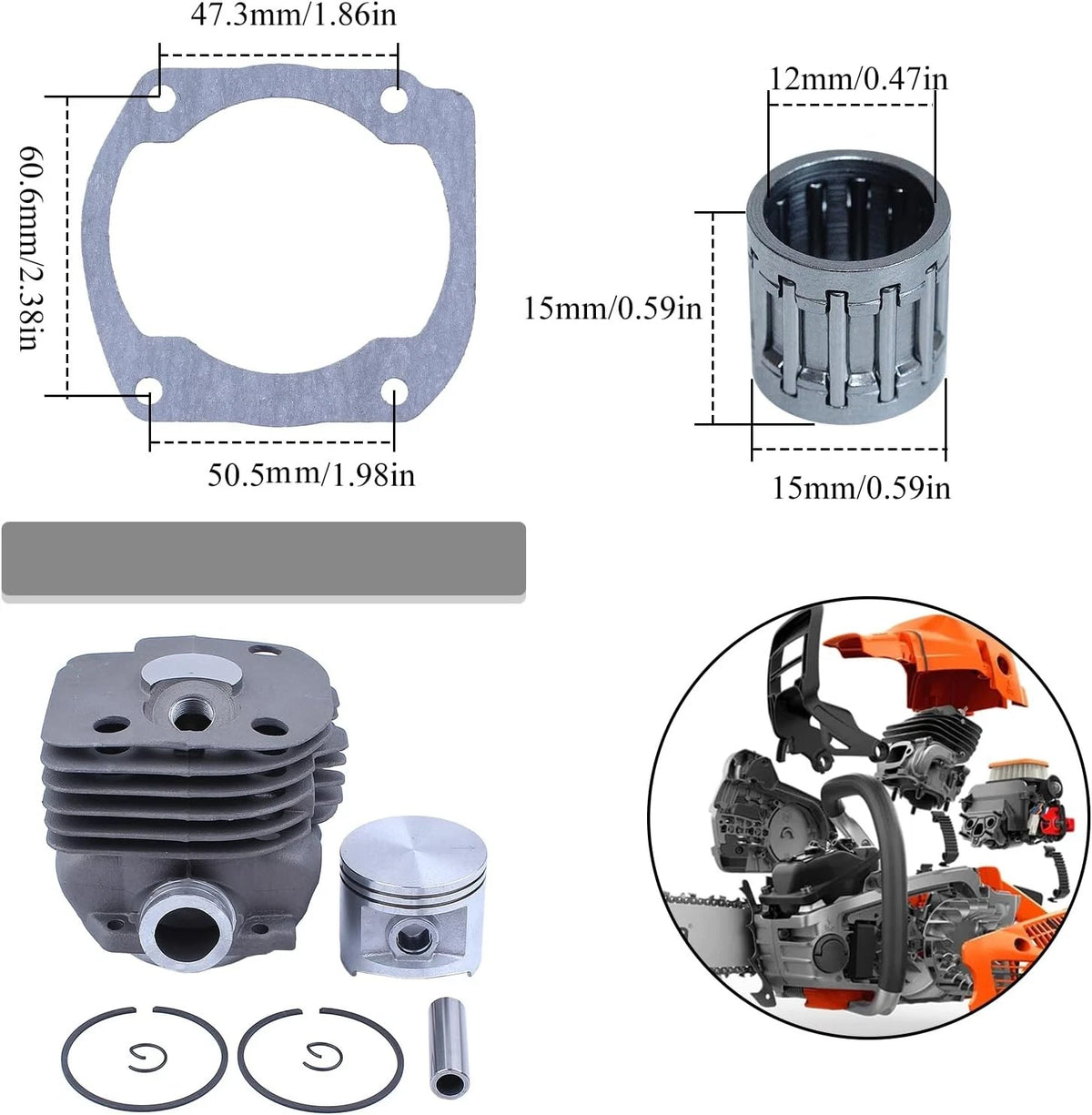 50mm Nikasil Plated Piston Kit for Husqvarna 362 365 371 372 (No Years)