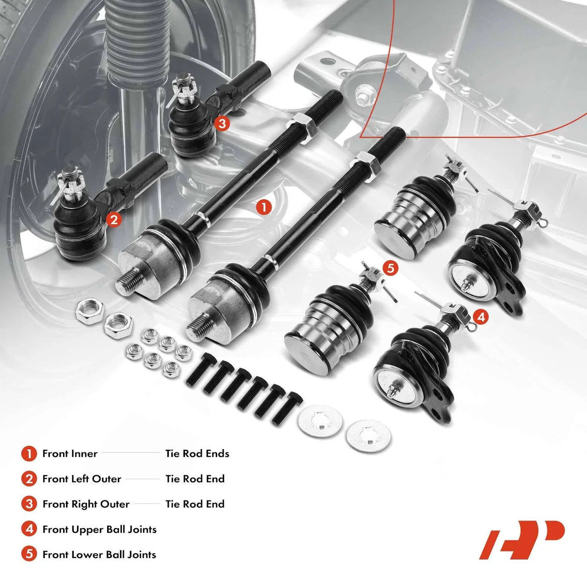 8x Front Inner Outer Tie Rod Ball Joint for Dodge Durango (1998–1999)