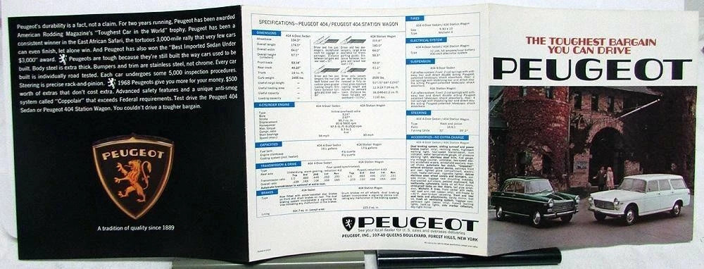 Peugeot 404 Sales Brochure Folder for 1968 Models Sedan Station Wagon