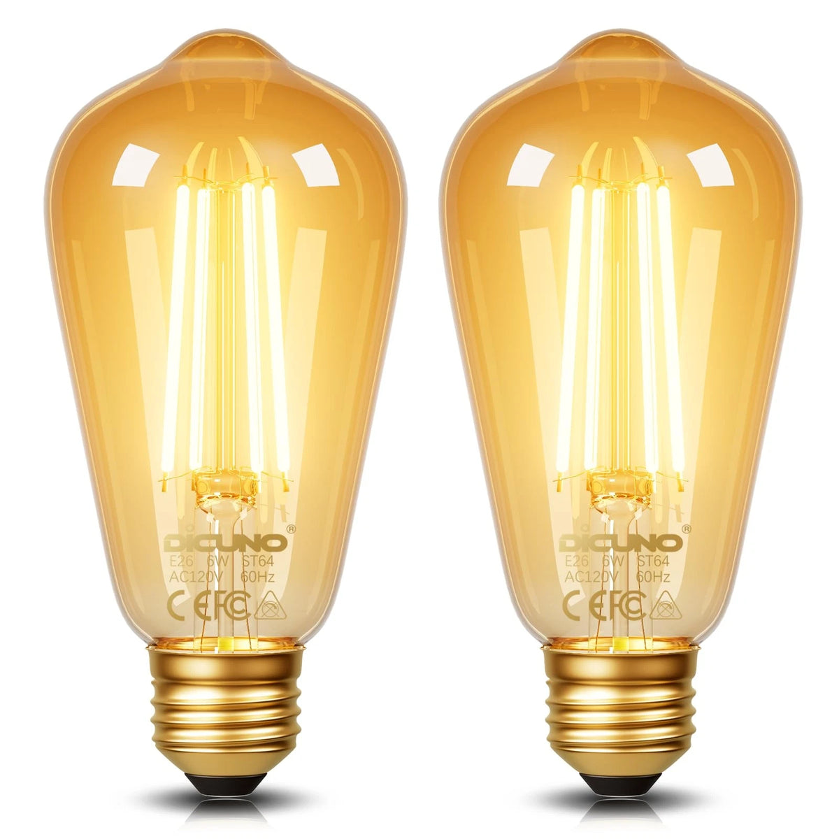 2X E26 Edison Bulbs 60W 2200K Amber Warm (Warm 2200K)
