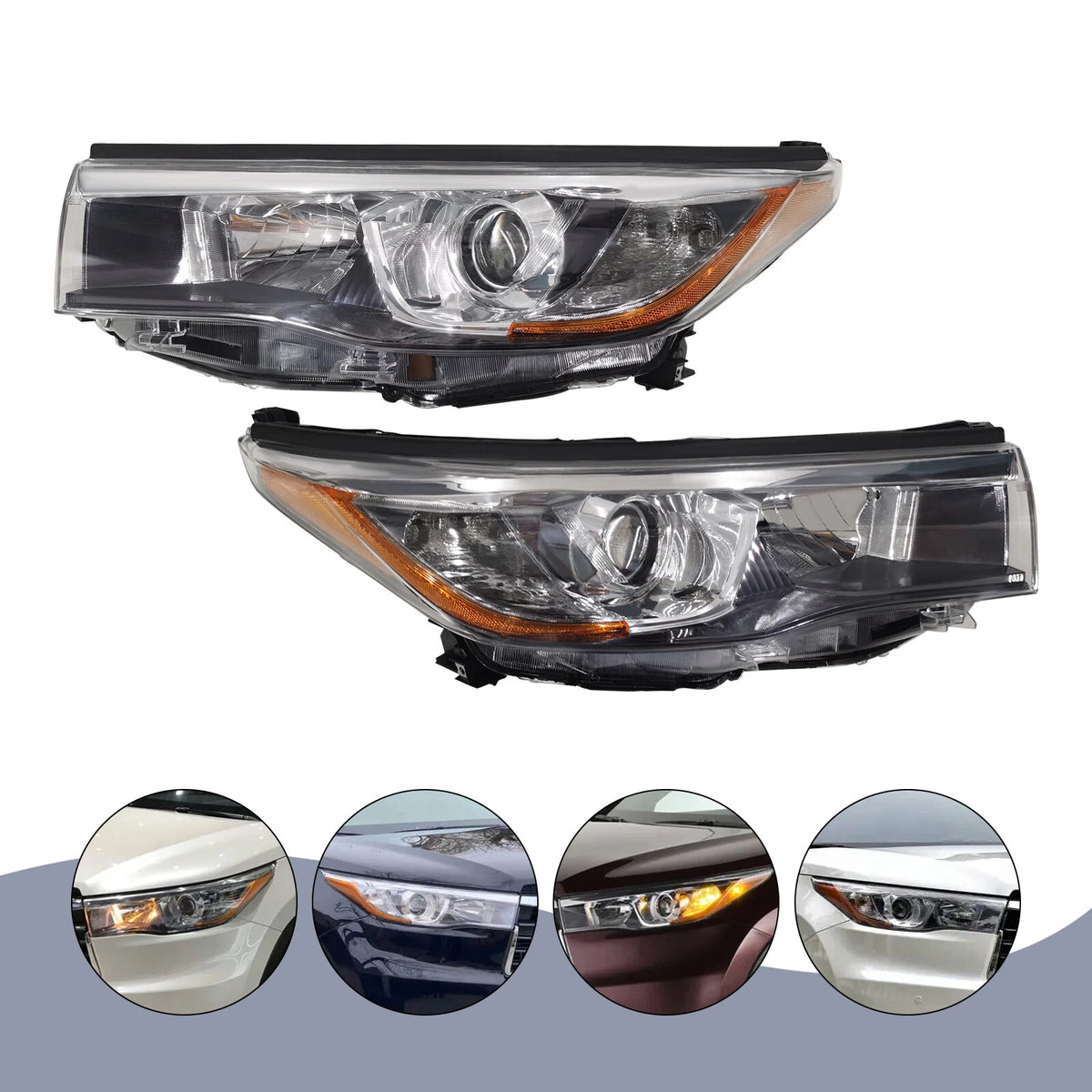 Pair Halogen Headlights for Toyota Highlander (2014–2016) 811500E250, 811100E250, TO2502225, TO2503225