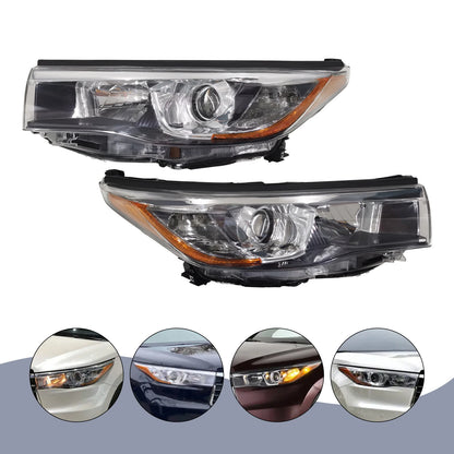 Pair Halogen Headlights for Toyota Highlander (2014–2016) 811500E250, 811100E250, TO2502225, TO2503225