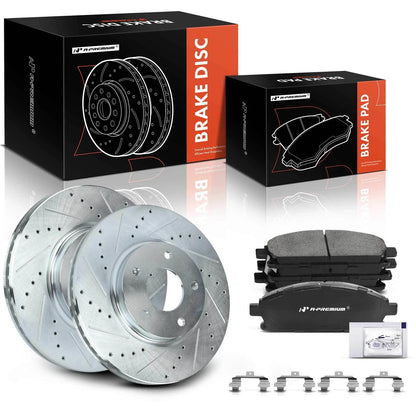 Set of 2 Front Drilled Brake Rotors & Ceramic Pads for Nissan Quest (2004–2009, 2011–2017) S-31389, P-855