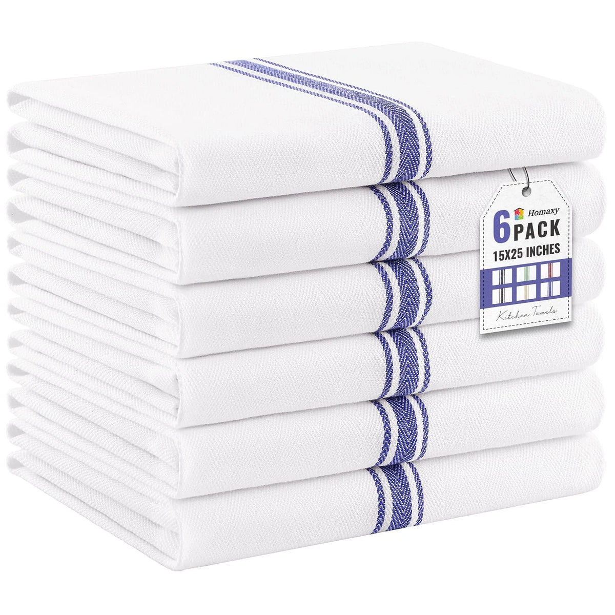 Set of 6 Kitchen Towels 15x25 Inch 100% Cotton Highly Absorbent