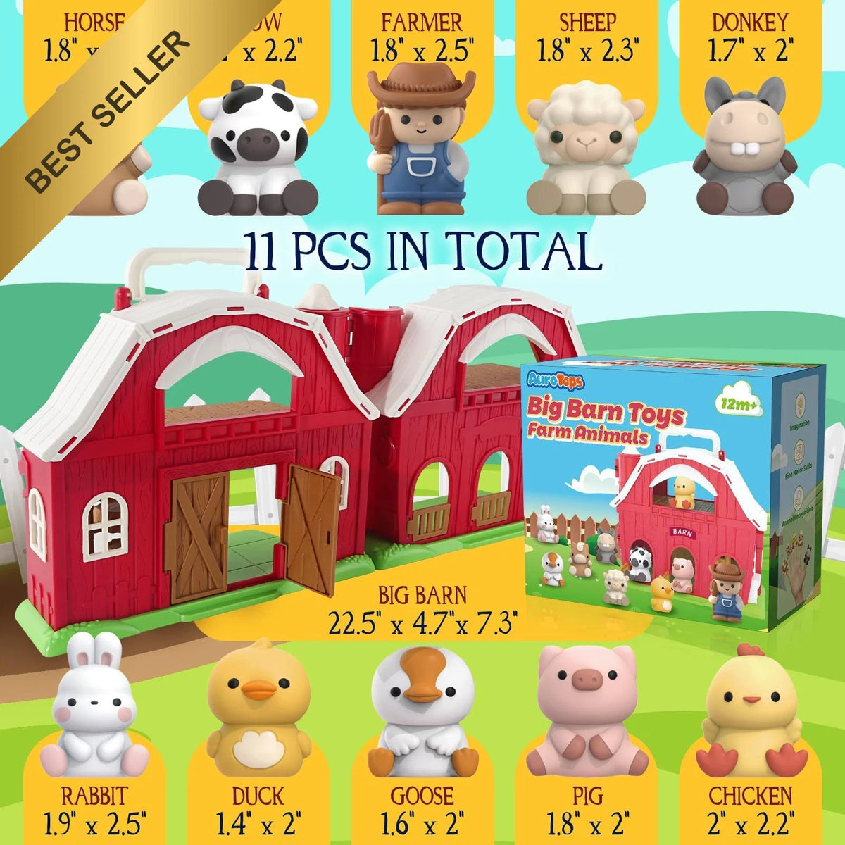 AuroTops Big Red Barn Playset for Toddlers