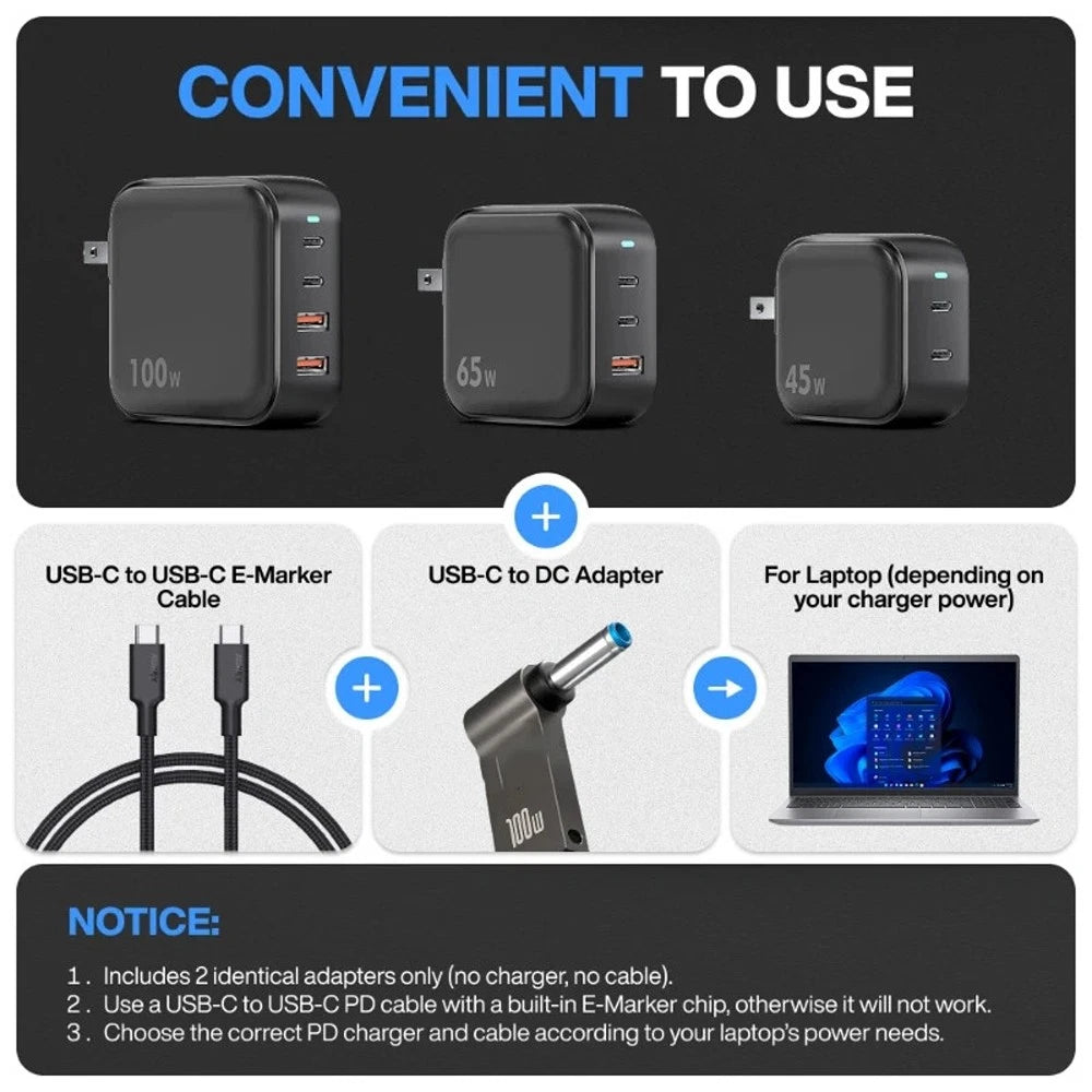 4pc 100W USB Type C to DC Male Jack 4.5x3.0 mm Fast Adapter for HP Laptop