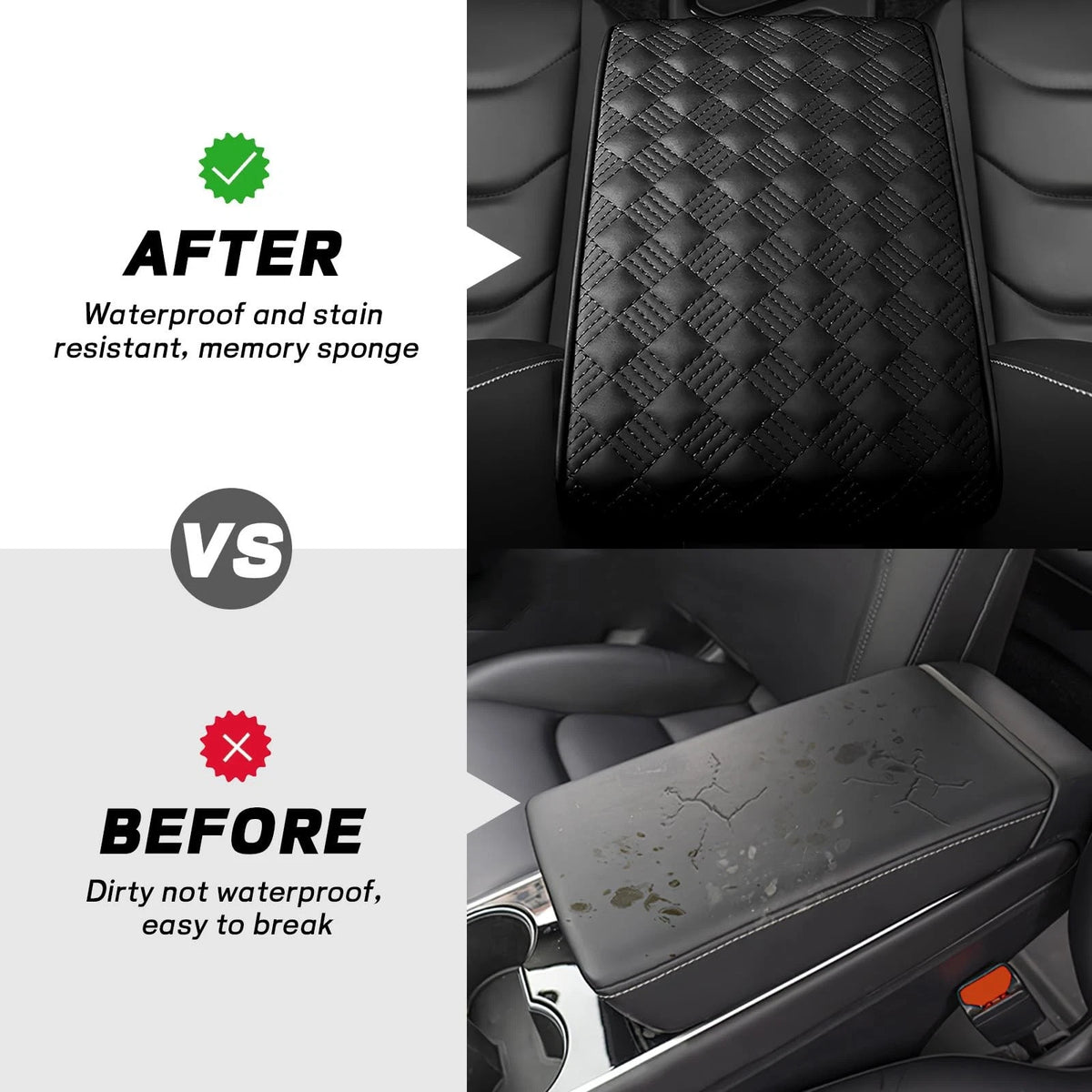 Car Armrest Cushion for - Leather Memory Foam Pad