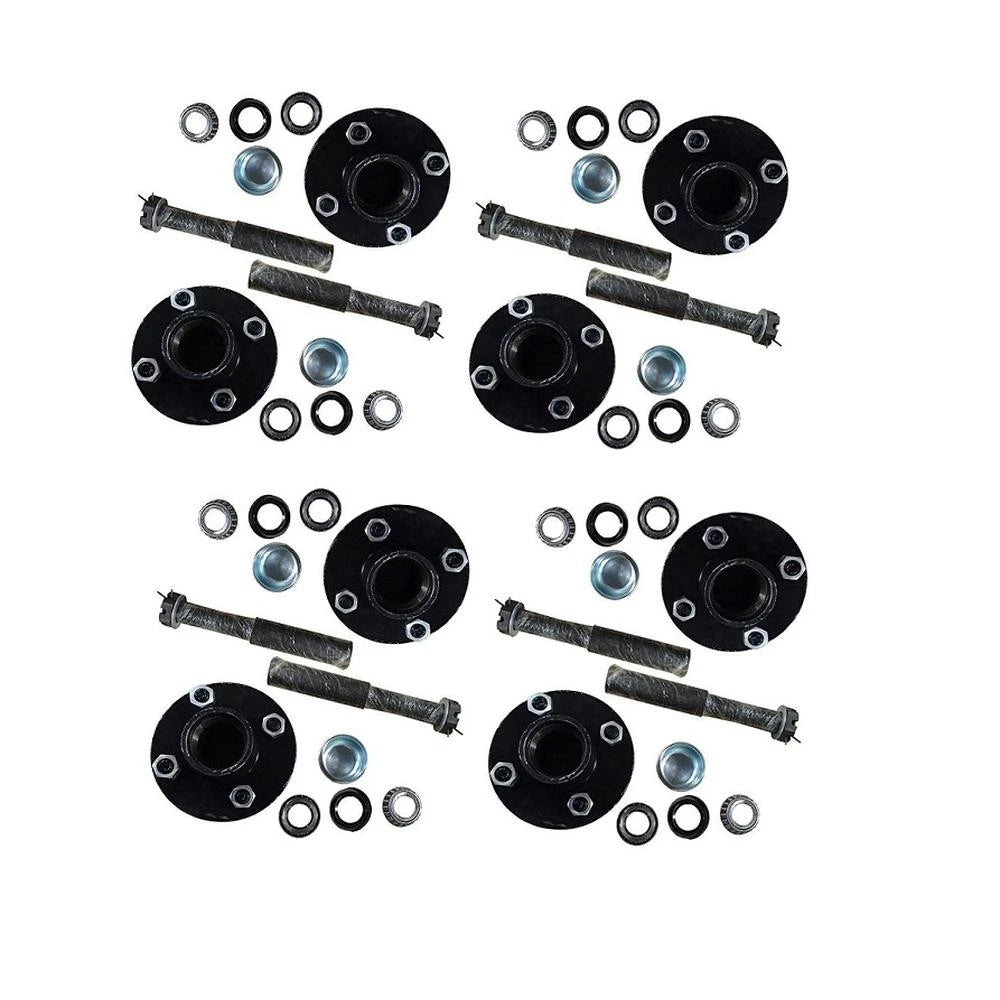 Pack of 8 Trailer Axle Kit with Hubs, Spindles, Seals, Caps & Bearings