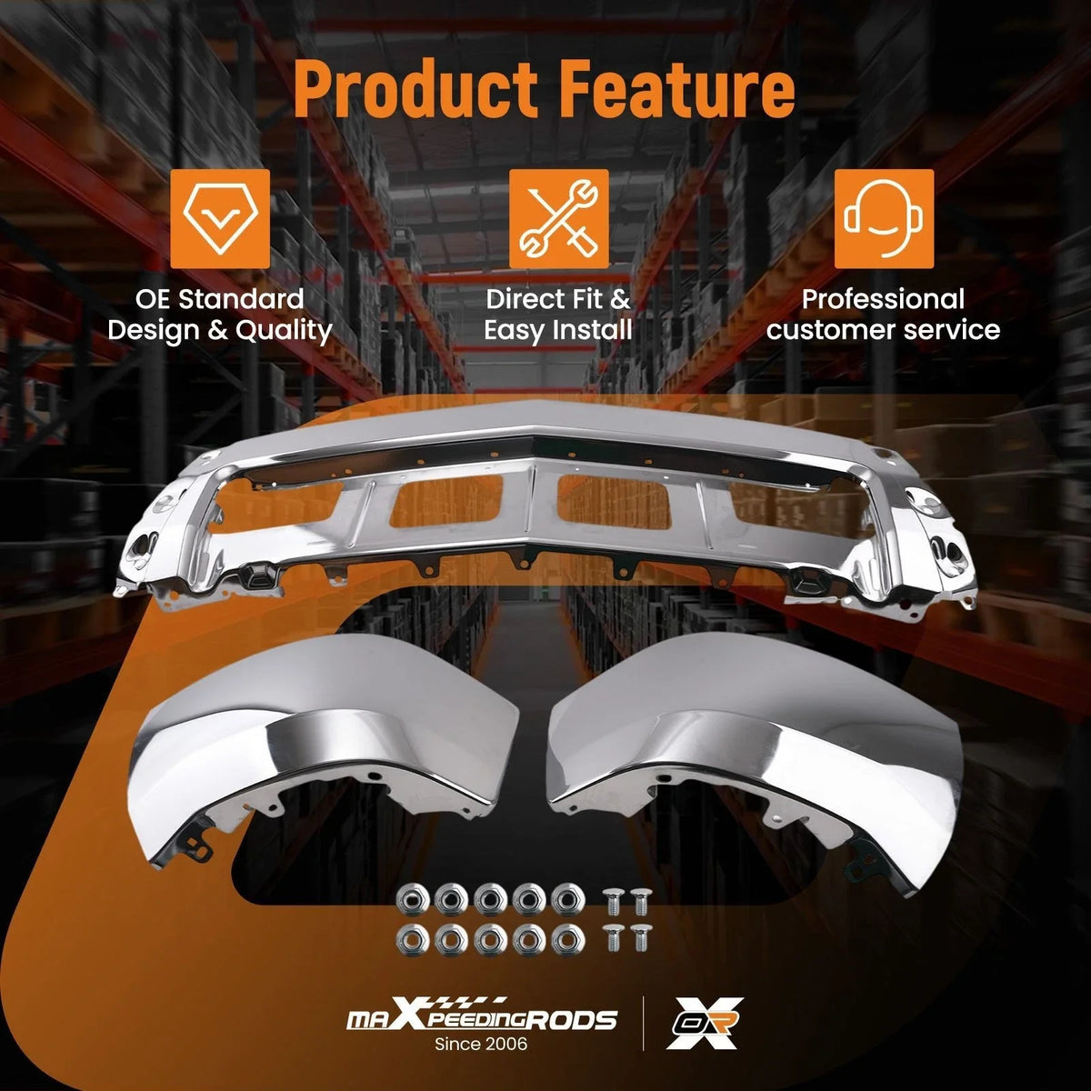 Chrome Split Steel Bumper for Chevrolet Silverado 1500 (2014–2015) GM1002844