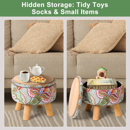 Round Storage Ottoman for Home (12"D x 10"W x 12"H) - Yellow