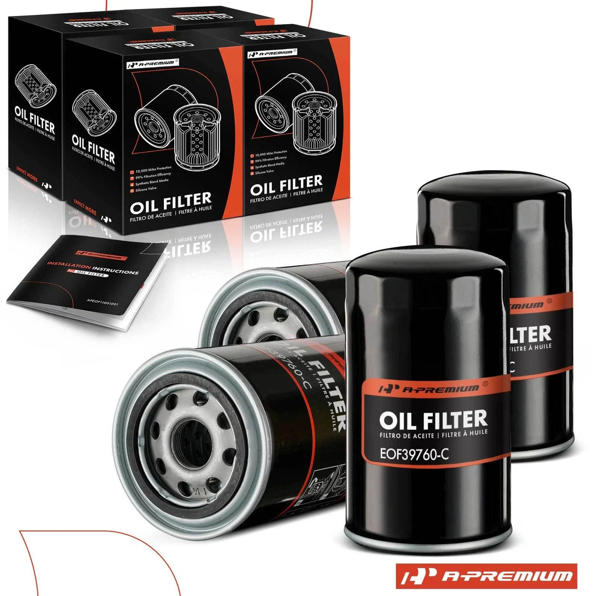Set of 4 Engine Oil Filters for Ford F-600 (1992–1994) Ram 2500 3500 (2011–2023)