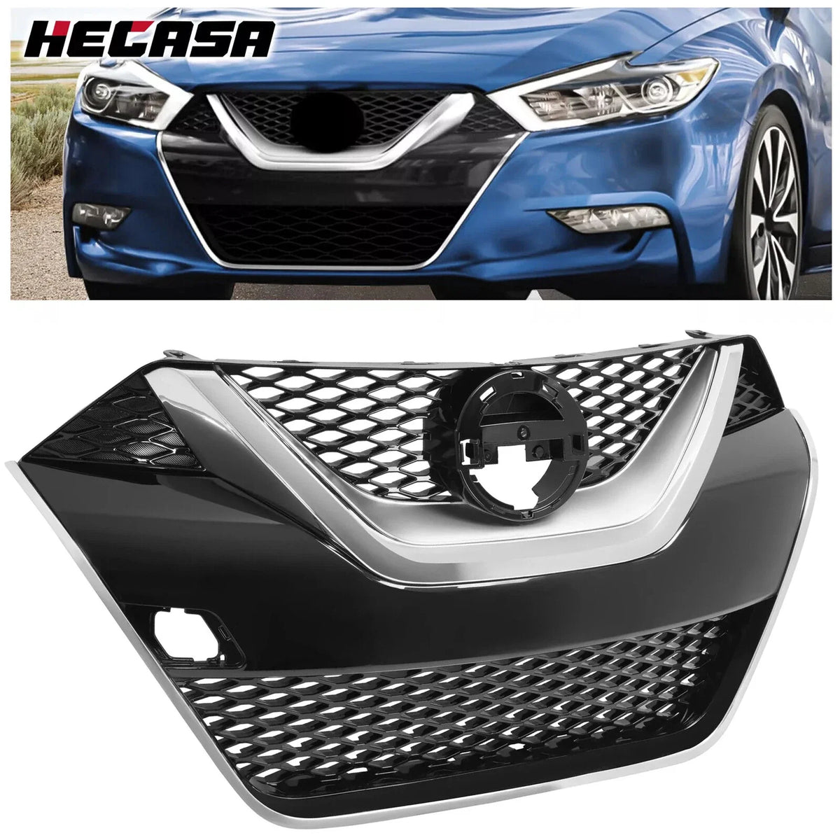 Front Upper Bumper Grille for Nissan Maxima (2016–2018) Black & Chrome Trim