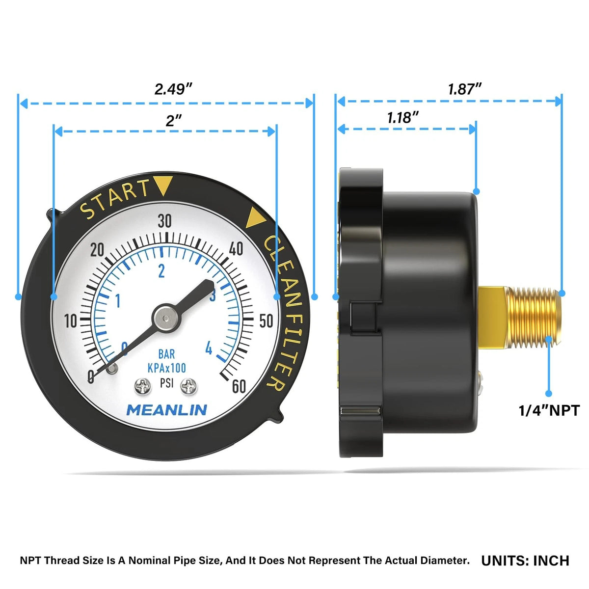 0-60 Psi Back Mount Pressure Gauge for Automotive Use