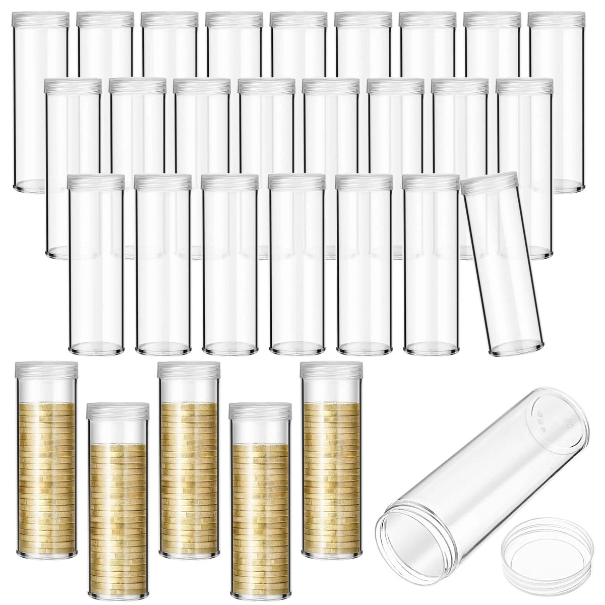 30 Pieces Coin Storage Tube for Penny (Transparent)