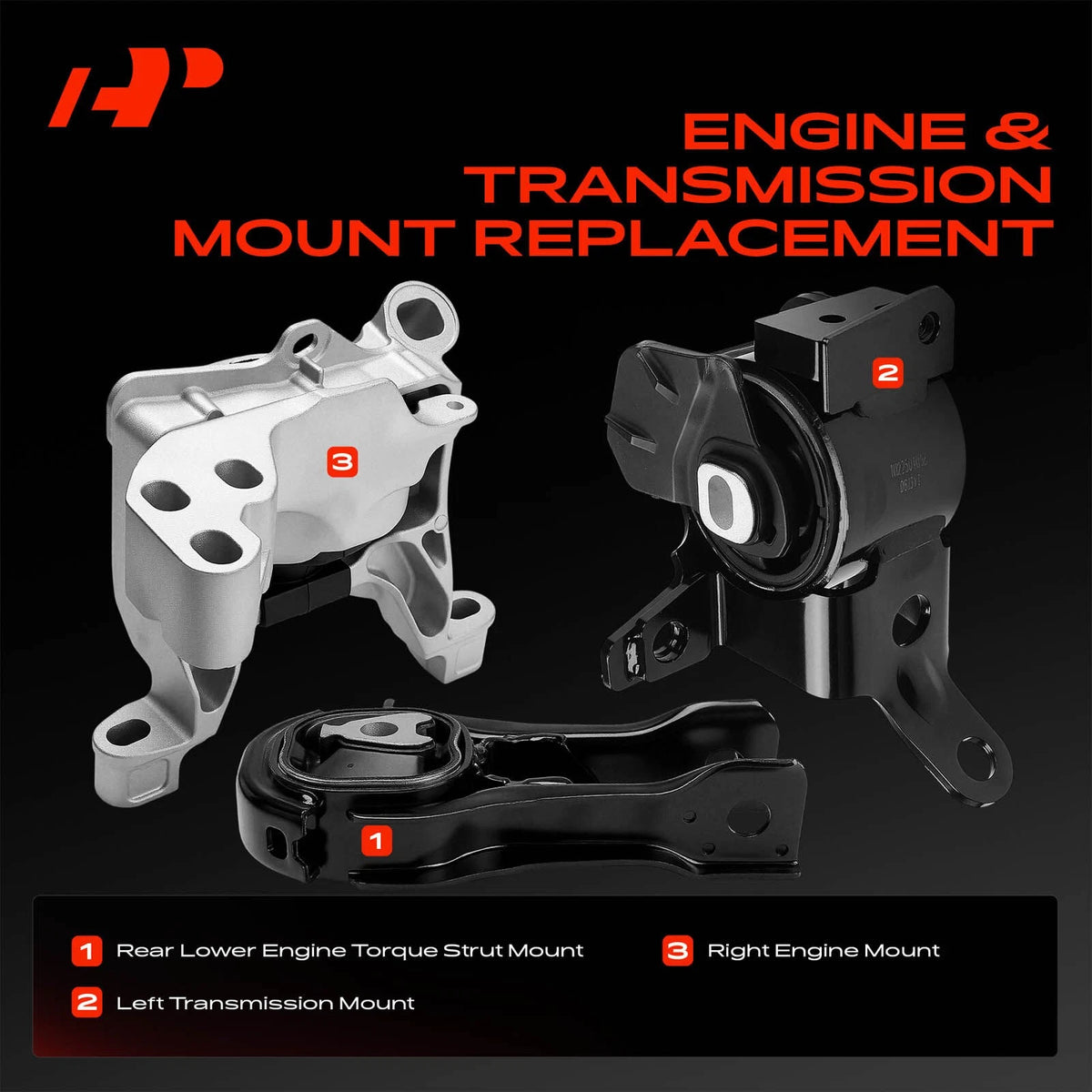 3X Engine & Transmission & Torque Strut Mount for Mazda CX-5 (2017–2025) - GBEF39040, GHR939070A, GHR939070B