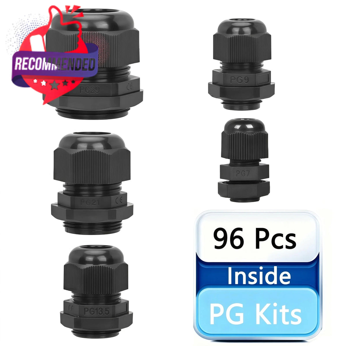 96 Pcs Waterproof Cable Gland Set Pg7 Pg9 Pg13.5 Pg21 Pg29 3-25mm