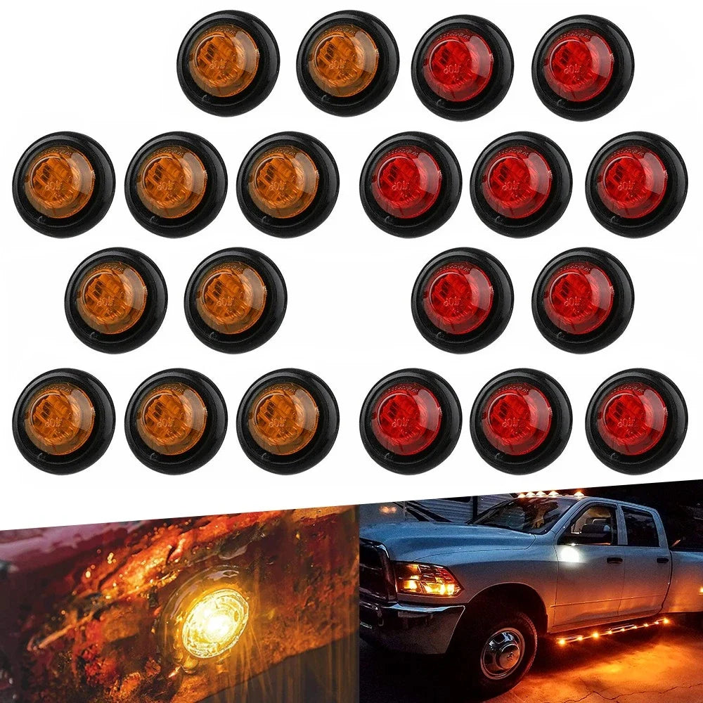 Set of 2 Red Amber Bullet LED Marker Side Lights for Trailer Truck (12V)